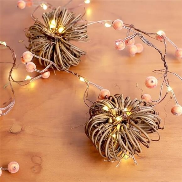Nature Rattan Pumpkin String Lights Fall Garland with Lights Battery Operated - Picture 6 of 6